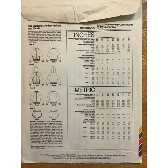 Children’s Warm Up Jackets and Shorts Pattern Stretch & Sew 901 UNCUT - Picture 2 of 6